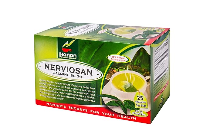 Hanan Peruvian Secrets Nerviosan Herbal Tea | 100% Natural Calming Blend | 25 Tea Bags | Naturally Aids in Relieving Occasional Stress and Tension | Safely Promotes Relaxation