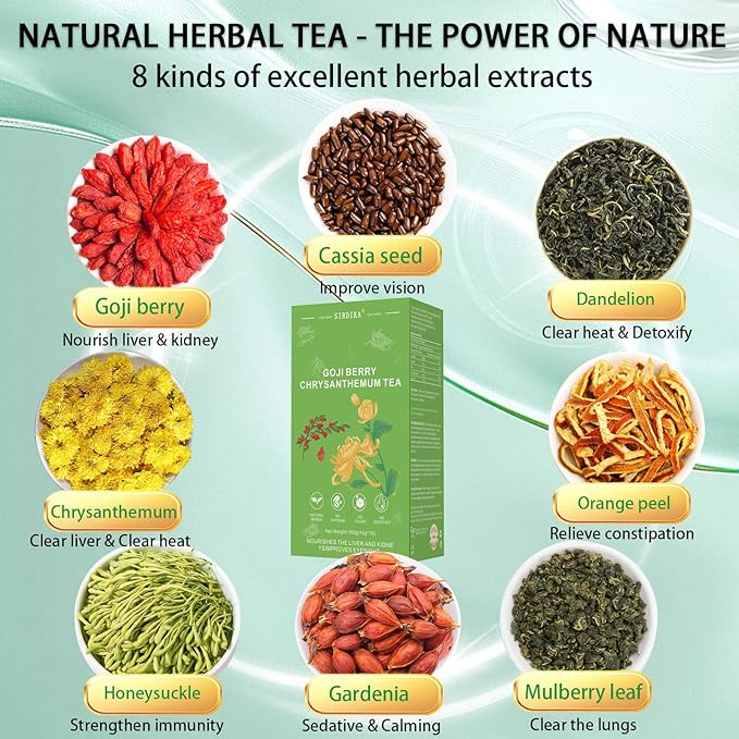 Goji Berry Chrysanthemum Tea for Liver Health Dandelion Wolfberry Tea Bags 8 Excellent Raw Material Formulas Liver Cleanse &amp Detox Herbal Tea Bags Vegan Sugar-Free &amp Caffeine-Free (2BOX (