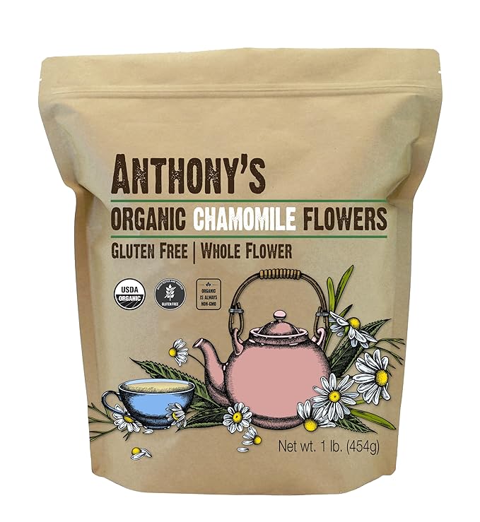 Anthony's Organic Chamomile Flowers 1 lb Whole Loose Leaf Gluten Free Non GMO Non Irradiated