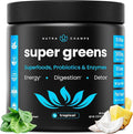 NutraChamps Super Greens Powder Premium Superfood | 20+ Organic Green Veggie Whole Foods | Wheat Grass Spirulina Chlorella | Antioxidant Digestive Enzyme &amp Probiotic Blends (9.1 OZ Tropical)