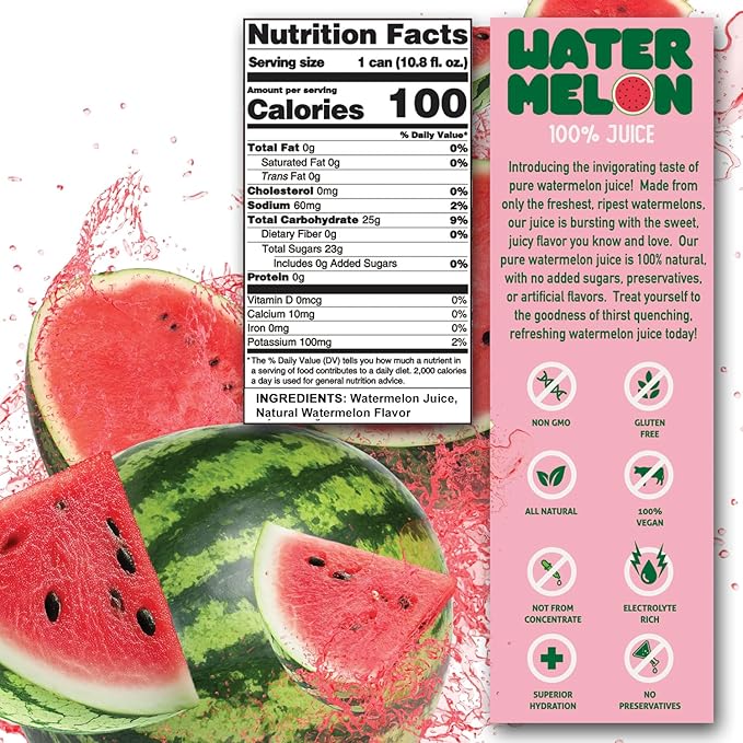 ALO Slim Can Juice | Watermelon Juice | Not from Concentrate | 10.8oz Cans (Pack of 12)