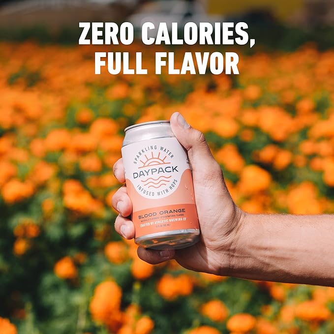 Athletic Brewing Company Daypack Sparkling Water Infused With Hops Gluten Free &amp Vegan Soda Water Zero Calorie Natural Flavors Blood Orange 12 Pack 12 FL Oz Cans