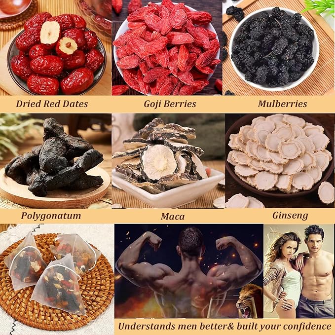 Ginseng Five Treasure Tea Kidney Tea Formula Ginseng Six Treasure Natural Detox for Men &amp Women Organic Chinese Herbal Tea 6 Precious Ingredients Formula (2 Bags 50 Pcs)