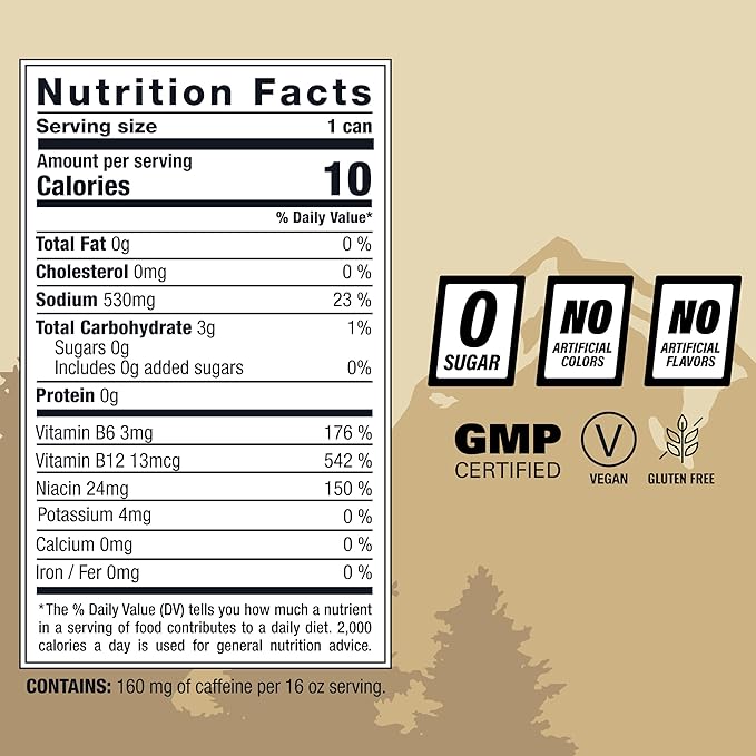 GRIZZLY Energy Drink Mountainberry Lemonade Taurine B Vitamins &amp 160mg Caffeine - Energy Focus &amp Hydration Boost - 10 Calories Zero Sugar - No Artificial Colors or Flavors - 16 fl oz (12 Pack
