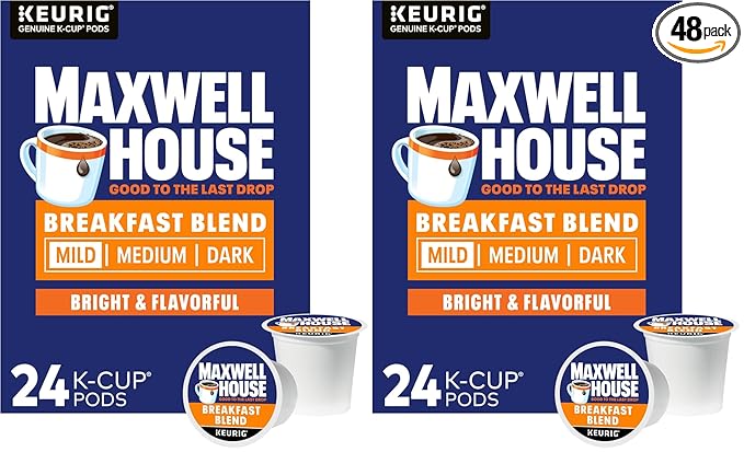 Maxwell House Breakfast Blend Light Roast K-Cup® Coffee Pods. Box(Pack of 48)