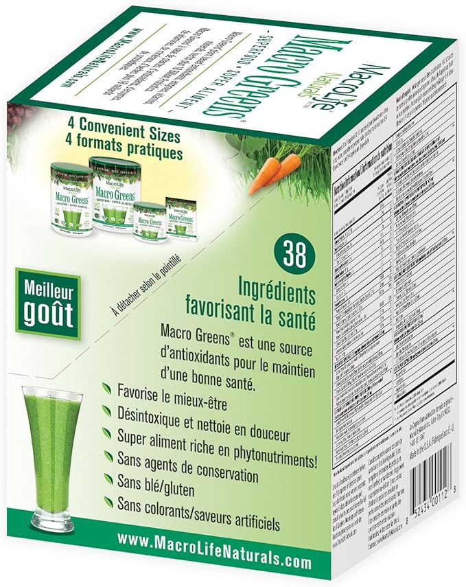 MacroLife Macro Greens Powder 38 Superfood Probiotics Antioxidants Digestive Enzymes &amp Adaptogen Supplement - Daily Super Green Juice &amp Smoothie Mix Packets - Non-GMO Vegan Gluten-Free - 12 Se