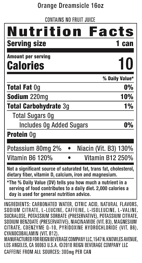 Reign Total Body Fuel Orange Dreamsicle Fitness &amp Performance Drink 16 Fl Oz (Pack of 12)