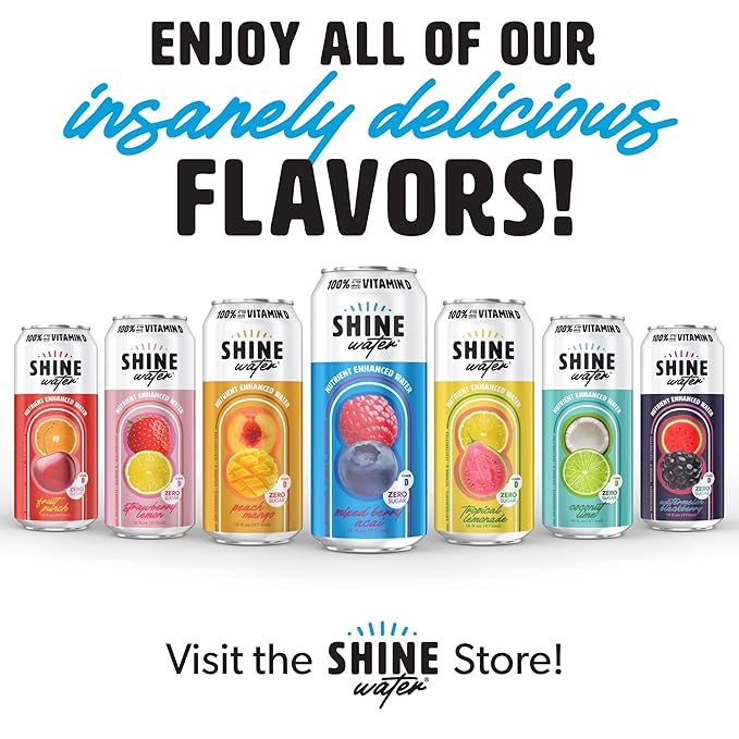 Shine Water Mixed Berry Acai Vitamin D Electrolyte Drink | Zero Sugar Hydration Beverage with Magnesium Zinc &amp Antioxidants | Low Calorie Plant-Based Vitamin Water | 12 Pack