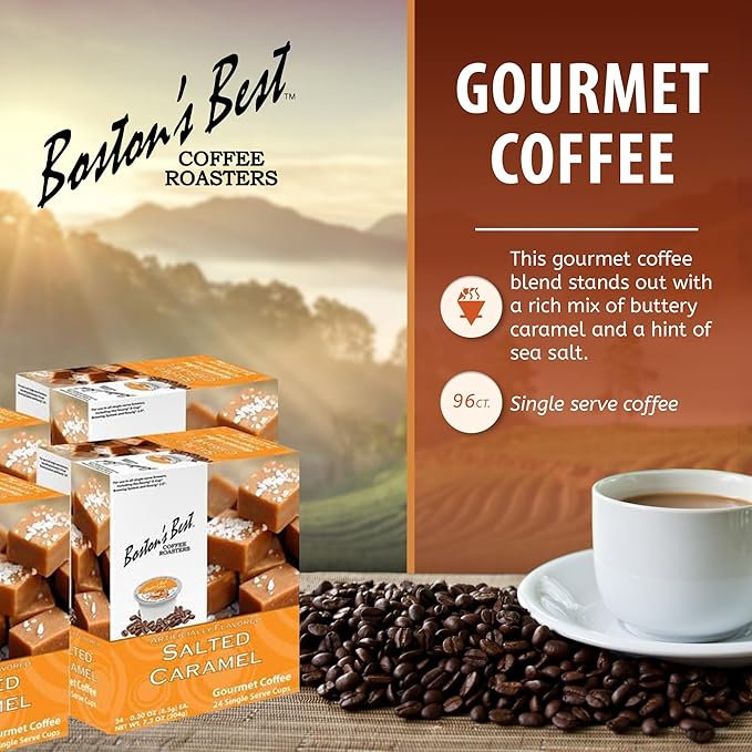 Boston’s Best - Salted Caramel Flavored Delicious Gourmet Coffee Compatible with Keurig Coffee Maker 24 Count (Pack of 4)
