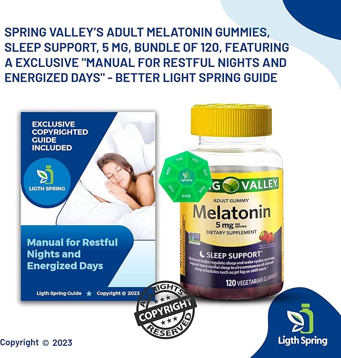 Melatonin 5Mg 120 Gummies Sleep Support (2 Pack) with Bundle Exclusive Better Ligth&ampSpring Guide