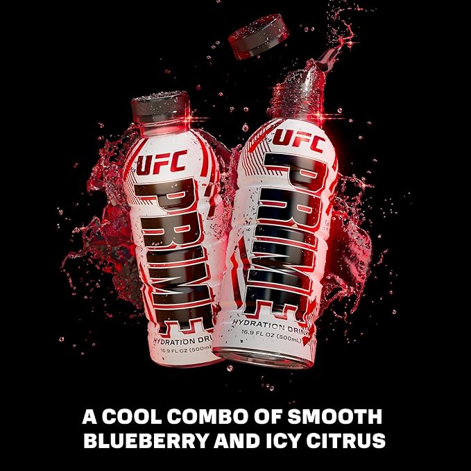 PRIME Hydration UFC Sports Drinks Electrolyte Enhanced for Ultimate Hydration 250mg BCAAs B Vitamins Antioxidants Low Sugar 16.9 Fl Oz 12 Pack