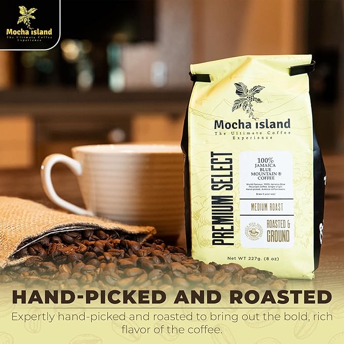 Mocha Island Blue Mountain Coffee Medium Roast Ground Jamaican Coffee 8oz
