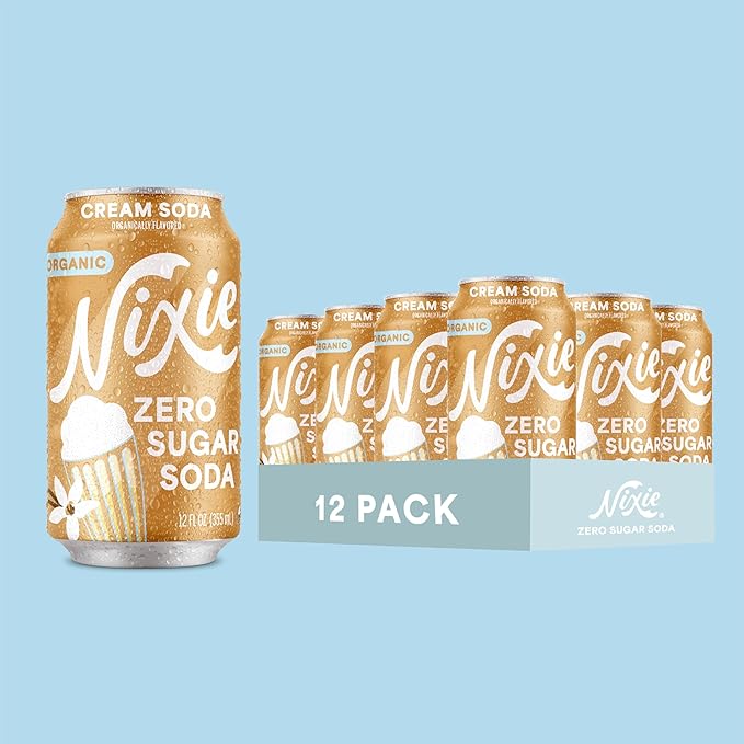 Nixie Organic Zero Sugar Soda Cream Soda Healthy Soda Pop Non-GMO 0 Sugar 0 Calories Caffeine Free 12oz Cans (12 Pack)