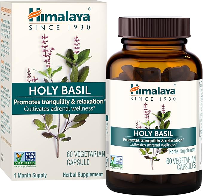 Himalaya Holy Basil - Herbal Adrenal Support for Stress Relief Relaxation Energy Support and Occasional Sleeplessness - Vegan Non-GMO Gluten Free 720 mg 60 Capsules