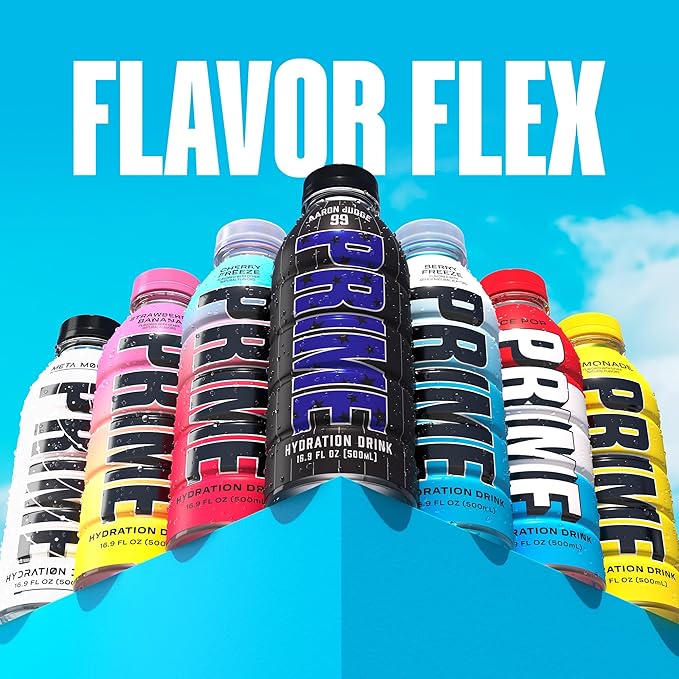 PRIME Hydration Aaron Judge Sports Drinks Electrolyte Enhanced for Replenishing Fluids 250mg BCAAs B Vitamins Antioxidants Low Sugar 16.9 Fl Oz 12 Pack