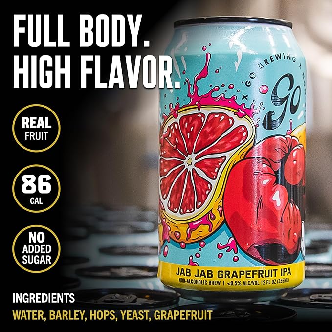 Go Brewing - Jab Jab Grapefruit IPA - Non-Alcoholic Craft Beer - Full-Bodied Low-Calorie Brew - Tart Hoppy Grapefruit Flavor Profile - Classic Ingredients - Ideal for Any Occasion (12 Oz 12 Cans)