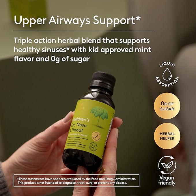 Children's Ear Nose &amp Throat Syrup Herbal Formula for Sinuses &amp Seasonal Wellness Includes Echinacea Pelargonium &amp Elderflower Plant-Based - 5.1 Fl oz (30 Servings)