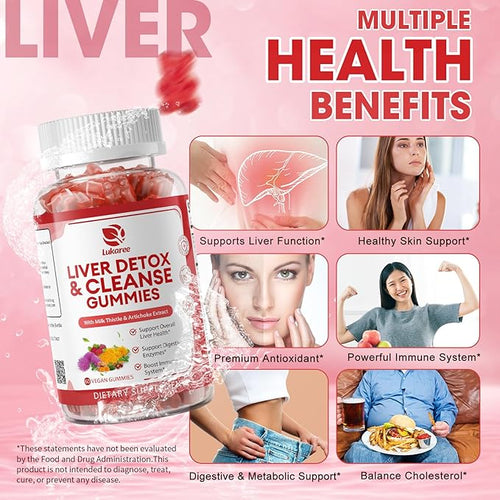 2 Pack Lukaree Liver Cleanse Detox &amp Repair Gummies | Sugar-Free Milk Thistle Supplement w/Artichok &amp L-Glutathione - Ultra-Concentrated Herbal Liver Support for Men &amp Women -Vegan60 Coun