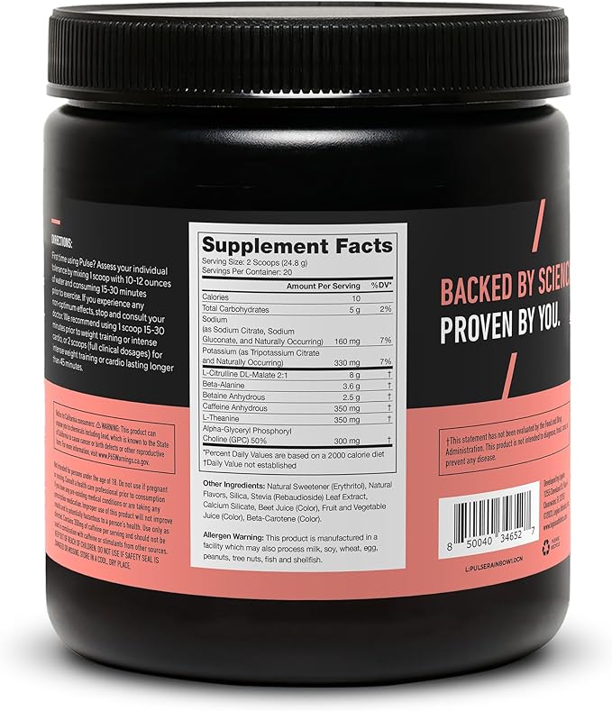 LEGION Pulse Pre Workout - All Natural Nitric Oxide Preworkout Drink to Boost Energy Creatine Free Naturally Sweetened Beta Alanine Citrulline Alpha GPC (Rainbow Sherbet)
