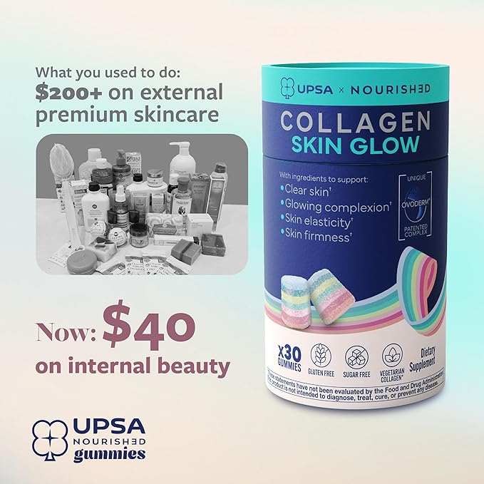 Nourished Collagen Skin Glow 30 Count – Ovoderm® Egg Membrane Complex with Vitamin C Niacinamide &amp Zinc – For Elastic Skin – Sugar-Free Vegetarian Capsules – Plastic-Free Biodegradable Packaging
