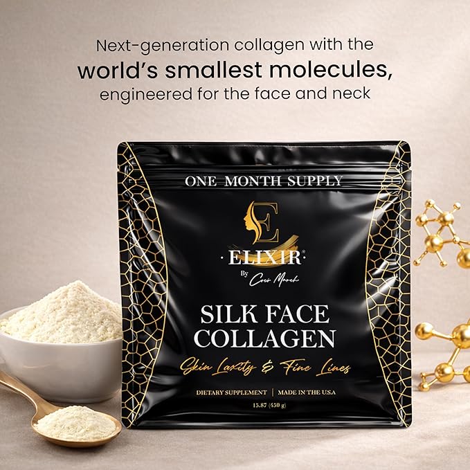 Silk Face Collagen - Collagen Peptides Powder for Women Face and Neck 14g Protein | Ultra Low Molecular Weight Collagen – for Skin Hair Nail Joint &amp Gut Health 15.87 oz (450g) Cocó March