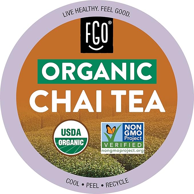 FGO Organic Chai Black Tea K-Cup Pods for Keurig 24 Count (Pack of 1) Premium Black Tea with Chai Spice is USDA Organic Non-GMO &amp Recyclable with Naturally Occurring Caffeine