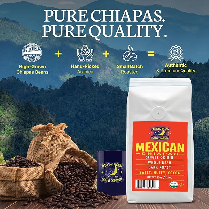 Dancing Moon Dark Roast Mexican Chiapas Organic Whole Bean Coffee (3-pack)