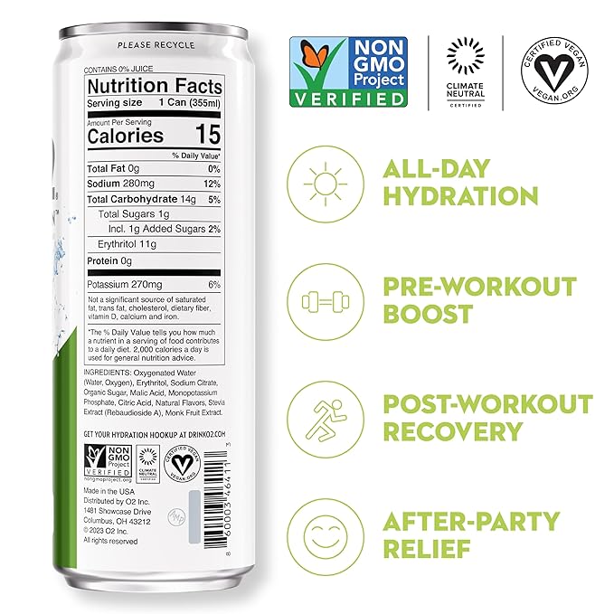 O2 Lemon Lime Post Workout Recovery Drink - Powerful Electrolyte Drink for Daily Hydration