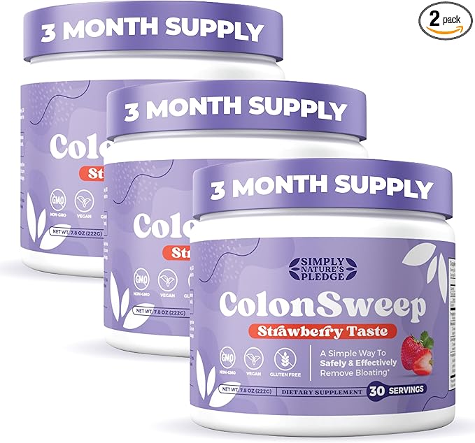 ColonSweep - Strawberry Flavored Probiotic Psyllium Husk Powder Colon Cleanser7.8 oz. Fiber Supplement Support for Gut Health - Cleanse for Bloating Relief &amp Detox- 30 Servings (Pack of 3)
