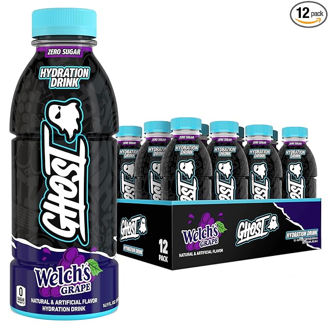 GHOST Hydration Drink Welch’s Grape - RTD Sports Drink with Electrolytes Natural Vitamins &amp Minerals - All Day Lifestyle Hydration Beverage - Zero Caffeine &amp Zero Sugars - 16.9 Fl Oz 12 Pac