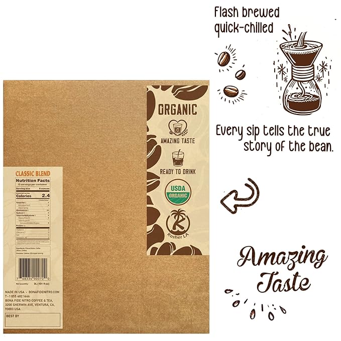 Better Than Cold Brew Coffee - Classic Blend 3L (101 Fl Oz) Bag in Box with Tap | Medium Roast Full-Bodied Flavor | Eco-Friendly Packaging