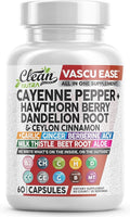 Clean Nutra Cayenne Pepper Capsules Supplement with Hawthorn Berry Dandelion Root Ceylon Cinnamon Garlic Ginger Berberine Apple Cider Vinegar Milk Thistle Beet Root Aloe Vera Pills &amp More