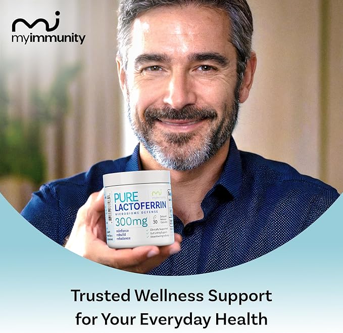 Pure Lactoferrin Microbiome Defense - 300mg Delayed Release Capsules Non-GMO Iron Absorption &amp Immune System Support Lactoferrin Supplements for Adults Gluten-Free (30 Capsules)