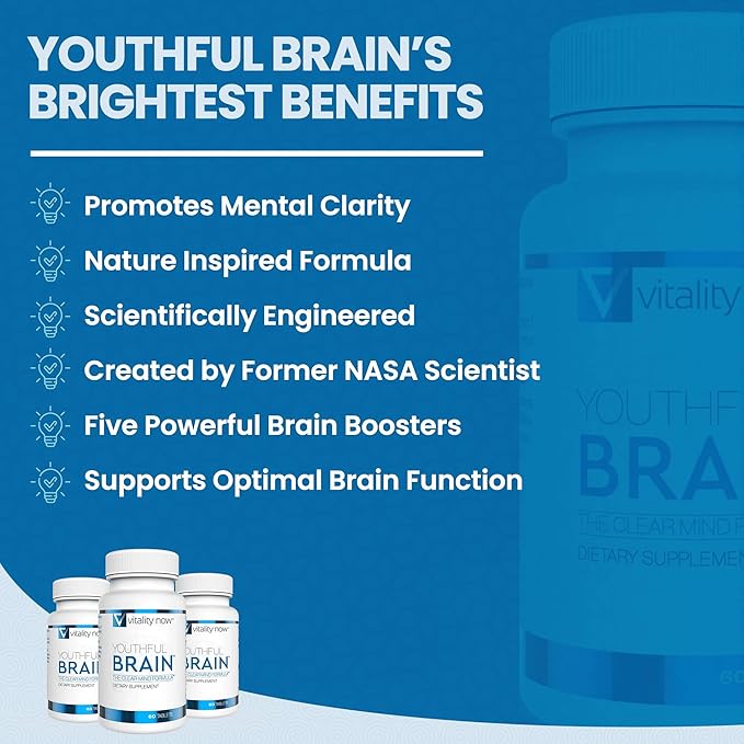 Youthful Brain 4 Bottle Bundle - Memory &amp Brain Health Support Supplement - Brain Booster Clarity with Bacopa Monnieri Ginkgo Biloba B12-120-Day Supply (240 Count)