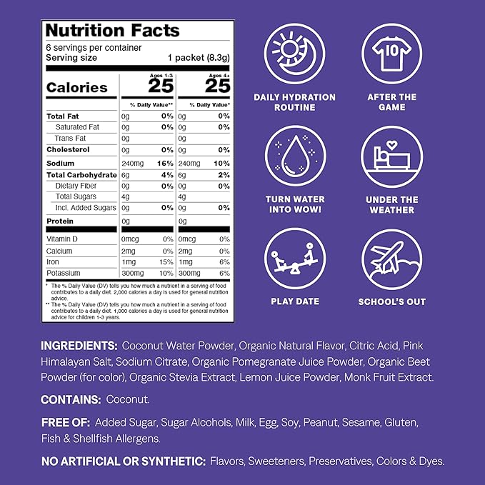 Cure Hydration - Kids Electrolyte Drink Mix | Plant-Based Pediatrician Formulated Rehydration | No Added Sugar FSA-HSA Non-GMO Gluten-Free No Artificial Flavors | Box of 6 Packets - Mixed Berry