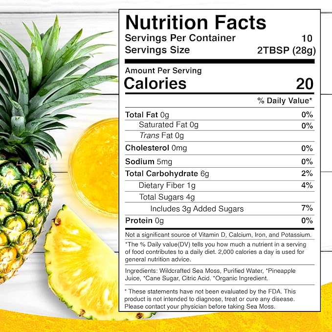 WELLNESS LABSRX Irish Sea Moss Gel Raw - Wildcrafted Superfood Seamoss Gel - Pineapple Flavor Vitamin and Mineral-Rich from Pristine Caribbean Waters Immune and Digestive Health Support - 10 oz.