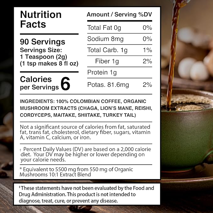 Mushroom Coffee 90 Servings Organic Mushrooms Instant Coffea Great Tasting Colombian Keto Coffee 7 Superfood Mishrooms Lions Mane Chaga Reishi Cordyceps Maitake Shiitake and Turkey Tail