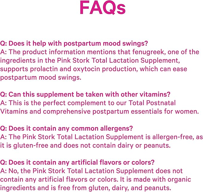 Pink Stork Total Lactation Supplement for Breast Milk Supply Organic Fenugreek and Alfalfa to Support Breastfeeding Milk Flow and Production Postpartum Essentials - 60 Capsules