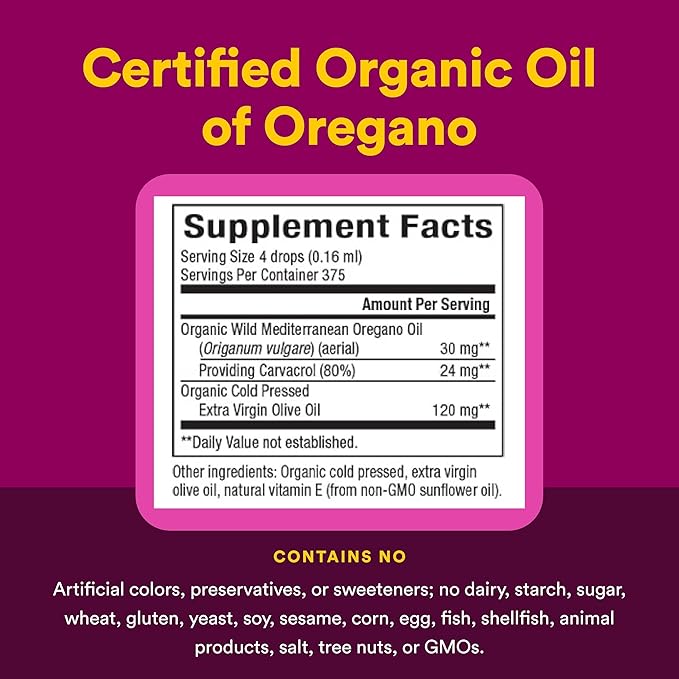 Natural Factors Oil of Oregano - Liquid Antioxidant Support Supplement for Immune Support - Easy Swallow Health Supplement with Non-GMO &amp Gluten-Free Formula - 2 fl oz (375 Servings)