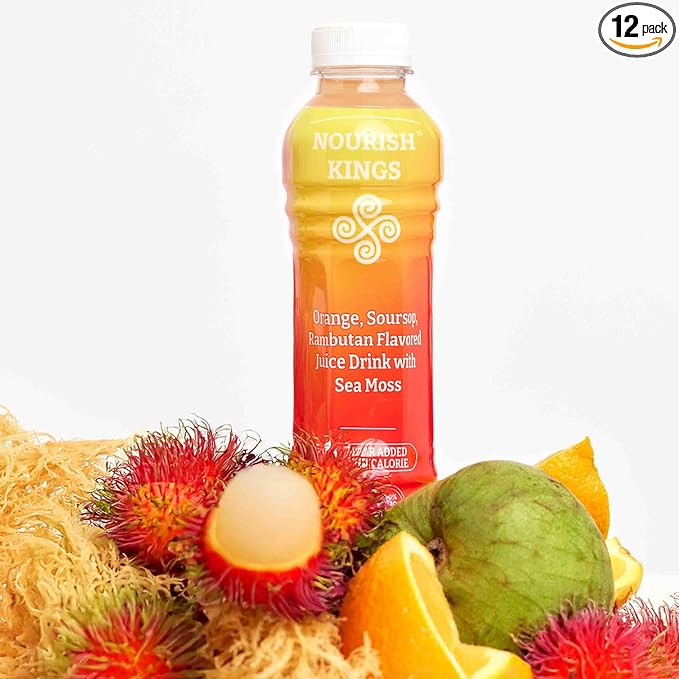 Nourish Kings- Sea Moss drink with Rambutan Soursop &amp Orange juice No Added Sugars or Preservatives 12 pack of 15.2 Fl oz Bottles