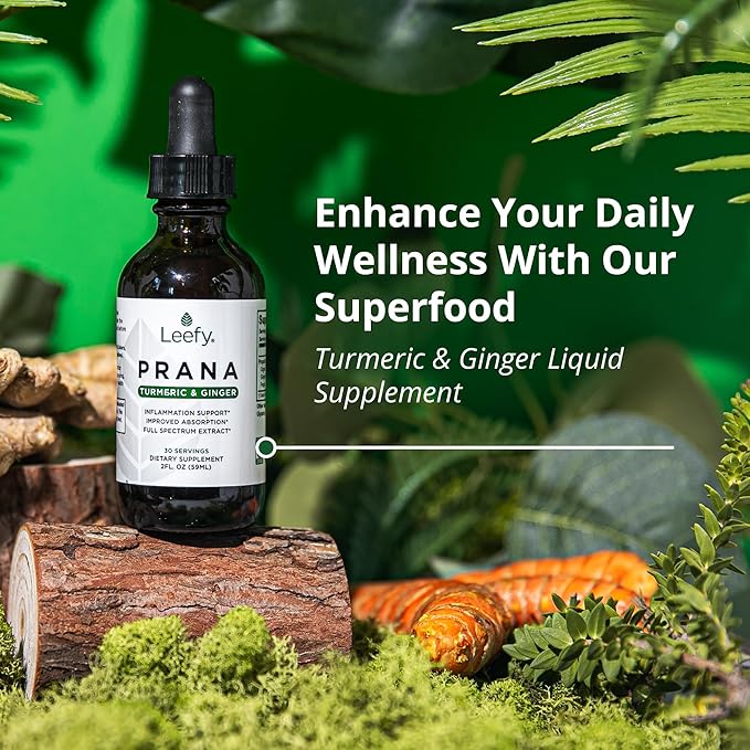 Leefy Organics PRANA - The Original Organic Liquid Turmeric Curcumin and Ginger Extract with Black Pepper