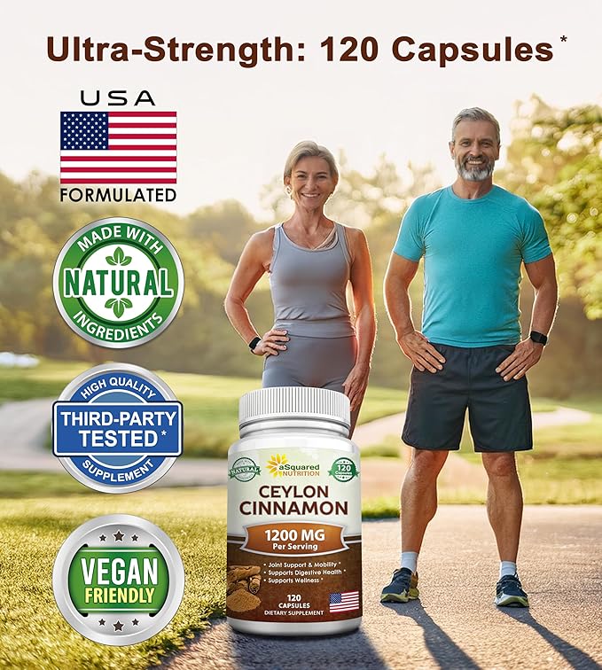 Natural Ceylon Cinnamon 1200mg - 120 Capsules True Cinnamon from Sri Lanka Extract Supplement Pills Promotes Heart Health