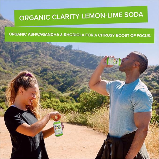 Sati Soda Lemon-Lime – Functional Soda with Ashwagandha &amp Rhodiola – Low Sugar (9g) Low Calorie Organic Adaptogen Drink – Healthy Soda Alternative – 12 Pack