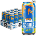 Gorilla Energy Drink Mango Coconut 200mg Natural Caffeine Real Fruit Juice Squeezed &amp Concentrated L-Theanine Taurine Ginseng Acetyl L-Carnitine No Added Sugar and No Artificial Colors 12