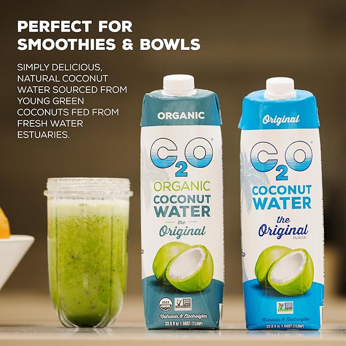 C2O - Coconut Water with Pineapple (6 Pack) - Made with Fresh Coconut Water - Plant Based Non GMO Water - Natural Hydration Essential Electrolytes &amp Potassium - 6 Tetra Packs 33.8 FL OZ