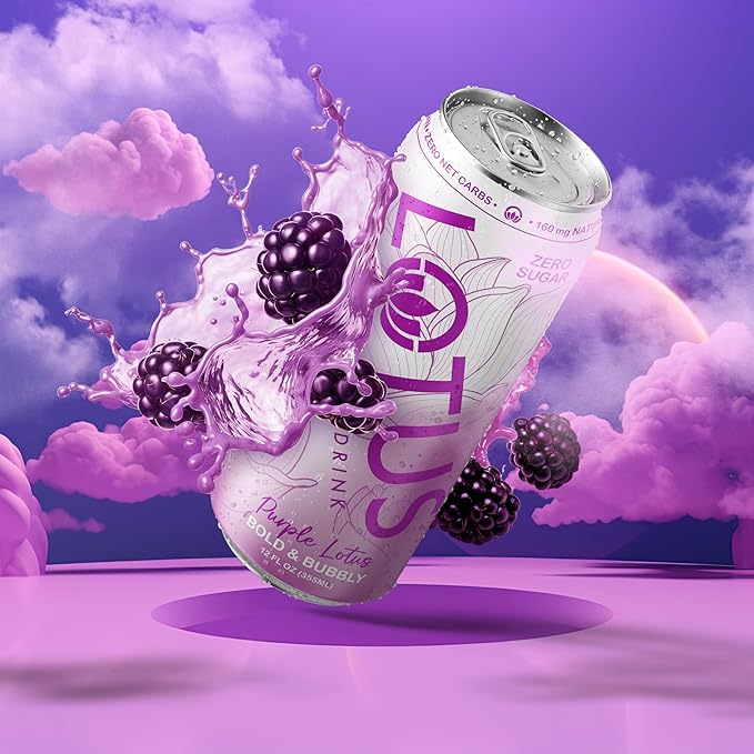Purple Lotus Plant Power Drink™ | Sugar Free Low Calorie | 160 mg Natural Caffeine from Green Coffee Bean | Plant-Based Ingredients | Zero Sugar | 10 Calories | 12 oz Cans | 12 Count