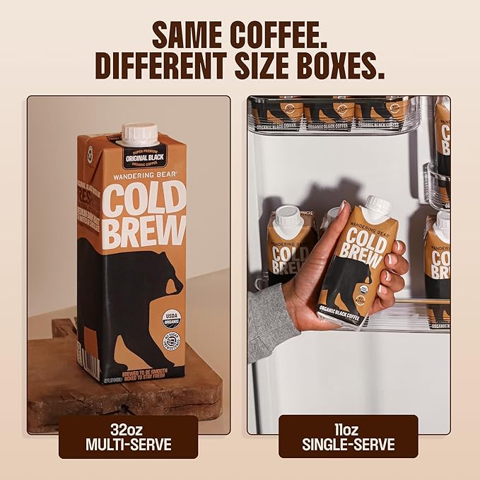 Wandering Bear Decaf Cold Brew Coffee On Tap Iced Coffee Drink - Bold Smooth No Sugar Added Shelf-Stable Ready to Drink Gluten Free &amp Vegan Decaf - 16 Servings of 6fl.oz - 96fl.oz