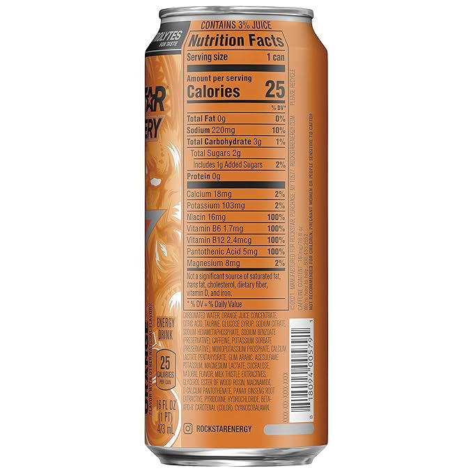Rockstar Energy Drink Caffeine and Electrolytes (Packaging May Vary) Orange  Recovery Orange 16 Fl Oz (Pack of 24)