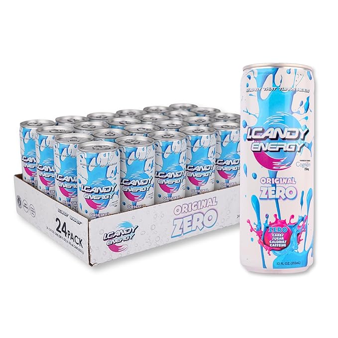I.CANDY ZERO Energy Drink Caffeine Free Sugar Free Energy Drinks 24 Pack 12 oz Cans Zero Sugar Zero Calorie 250mg Cognizin Citicoline No Caffeine Mental Focus Energy