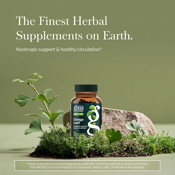 Gaia Herbs Ginkgo Leaf - Traditionally Used to Support Healthy Circulation &amp Brain Function* - Herbal Supplement - 60 Vegan Liquid Phyto-Caps (30 Servings)